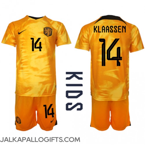 Alankomaat Davy Klaassen #14 Koti Peliasu Lasten MM-kisat 2022 Lyhythihainen (+ Lyhyet housut)